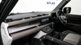 black landrover defender, 2020 diesel s variant. interior seats grey and black and steering wheel